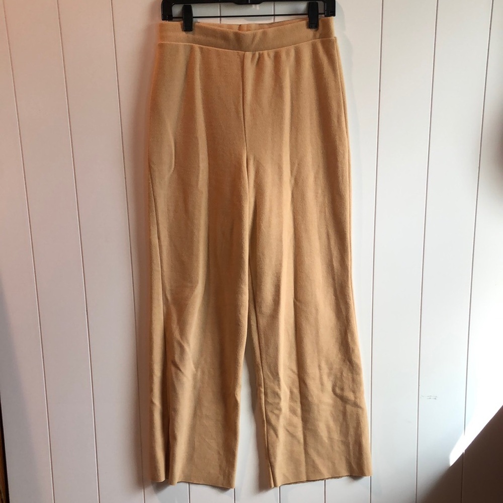 Zara ribbed high waist loungewear pant elastic waist wide leg butterscotch color